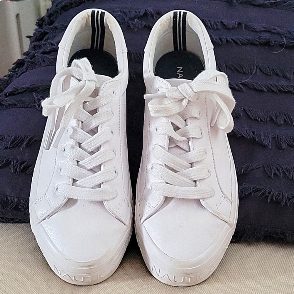 Nautical white leather sneakers
